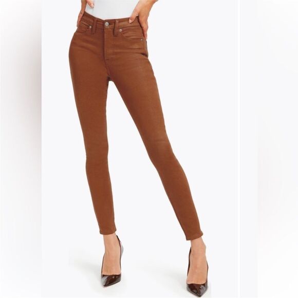 GOOD AMERICAN | Good Legs Burnt Caramel Brown Coated Jeans Women’s Size 15 - Picture 1 of 14